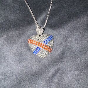 HAN 925 Sterling Silver marcasite heart pendant w lapis and garnet on SS chain